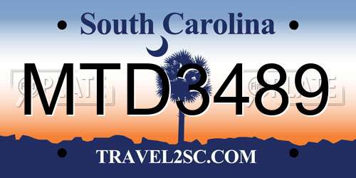 MTD3489 South Carolina License Plate