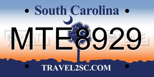 MTE8929 South Carolina License Plate