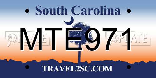 MTE971 South Carolina License Plate