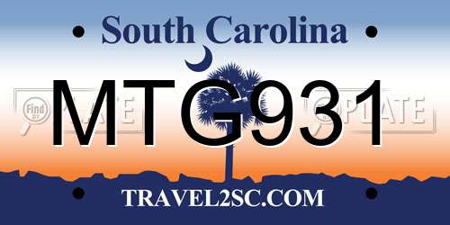MTG931 South Carolina License Plate