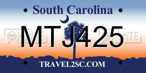MTJ425 South Carolina License Plate