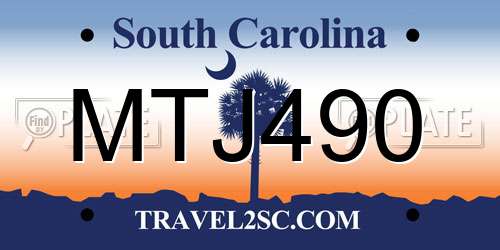 MTJ490 South Carolina License Plate