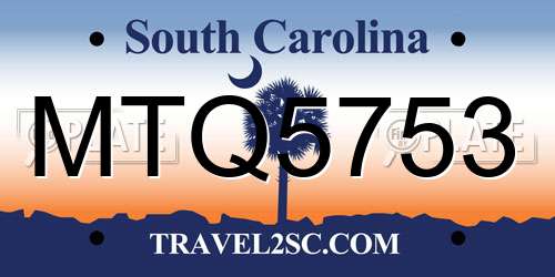 MTQ5753 South Carolina License Plate