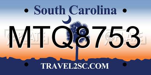 MTQ8753 South Carolina License Plate