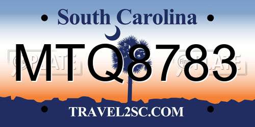 MTQ8783 South Carolina License Plate