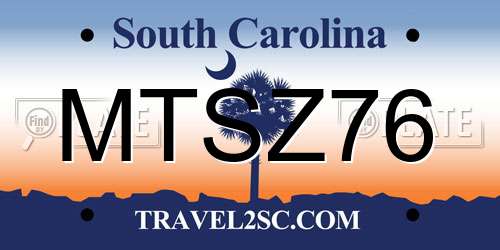 MTSZ76 South Carolina License Plate