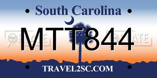 MTT844 South Carolina License Plate