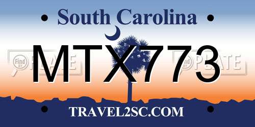 MTX773 South Carolina License Plate