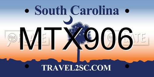 MTX906 South Carolina License Plate