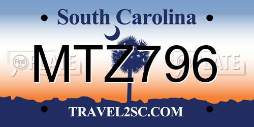 MTZ796 South Carolina License Plate