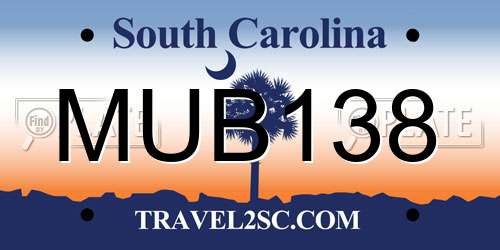 MUB138 South Carolina License Plate