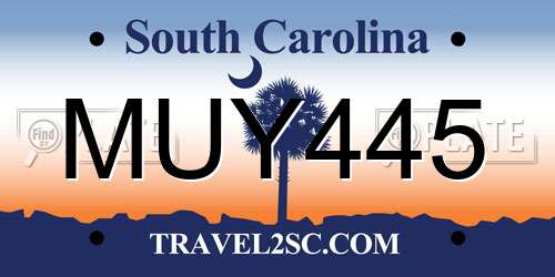 MUY445 South Carolina License Plate