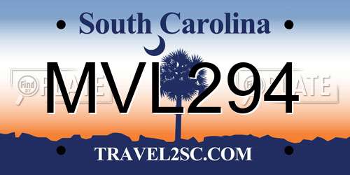 MVL294 South Carolina License Plate