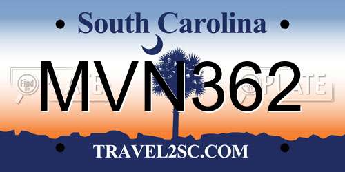 MVN362 South Carolina License Plate