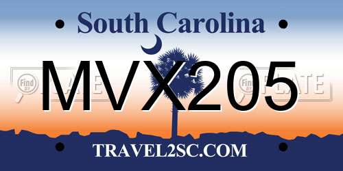 MVX205 South Carolina License Plate