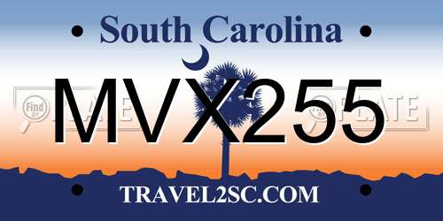 MVX255 South Carolina License Plate