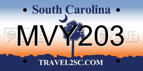 MVY203 South Carolina License Plate