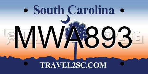 MWA893 South Carolina License Plate