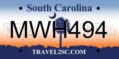 MWH494 South Carolina License Plate