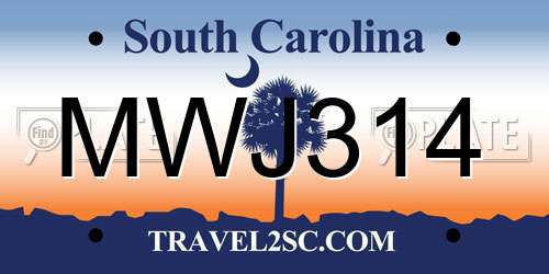 MWJ314 South Carolina License Plate