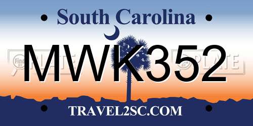 MWK352 South Carolina License Plate