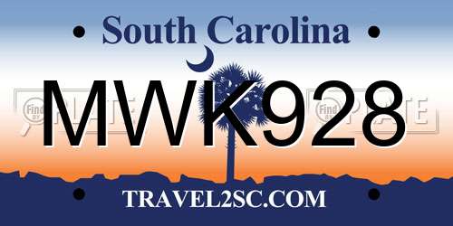 MWK928 South Carolina License Plate