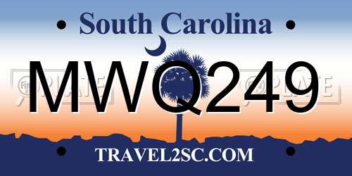 MWQ249 South Carolina License Plate