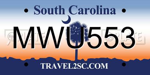 MWU553 South Carolina License Plate