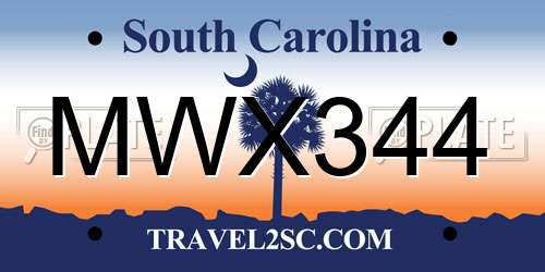 MWX344 South Carolina License Plate