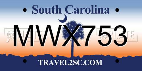 MWX753 South Carolina License Plate