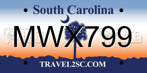 MWX799 South Carolina License Plate