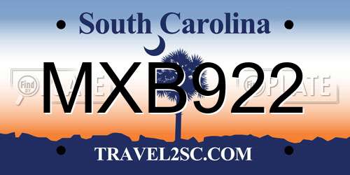 MXB922 South Carolina License Plate