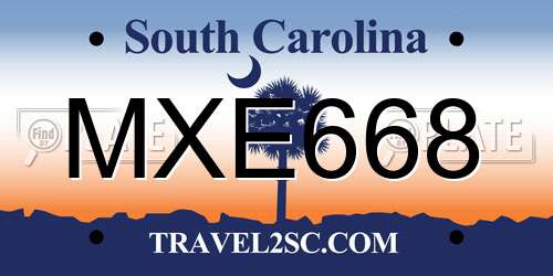 MXE668 South Carolina License Plate