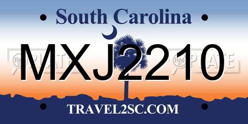 MXJ2210 South Carolina License Plate