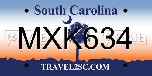 MXK634 South Carolina License Plate