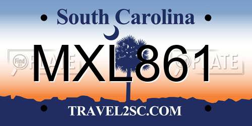 MXL861 South Carolina License Plate