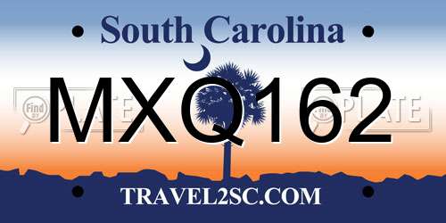 MXQ162 South Carolina License Plate