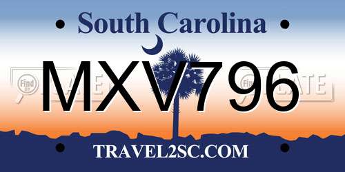 MXV796 South Carolina License Plate