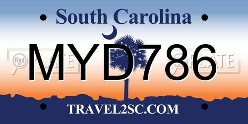 MYD786 South Carolina License Plate