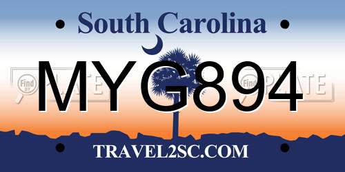 MYG894 South Carolina License Plate