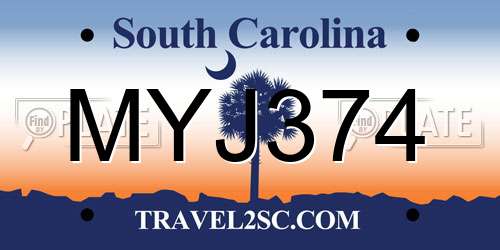 MYJ374 South Carolina License Plate