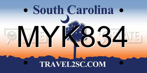 MYK834 South Carolina License Plate