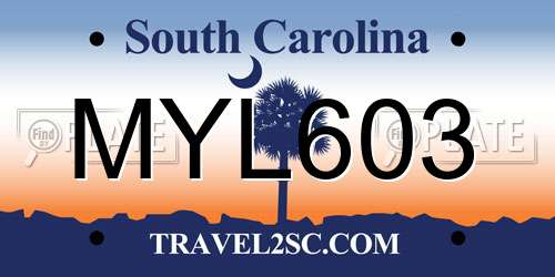 MYL603 South Carolina License Plate