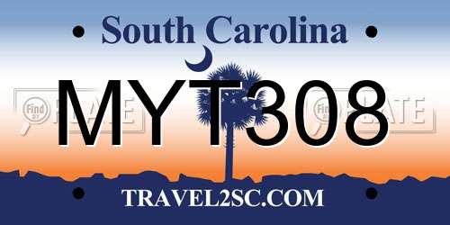 MYT308 South Carolina License Plate