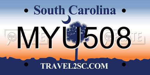 MYU508 South Carolina License Plate