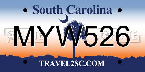 MYW526 South Carolina License Plate