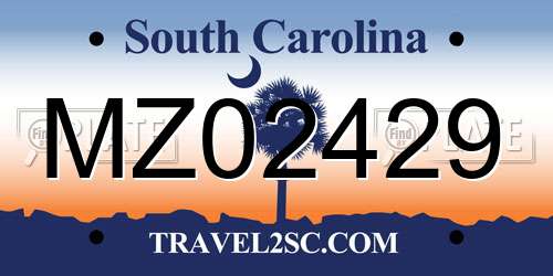 MZ02429 South Carolina License Plate