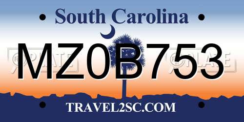 MZ0B753 South Carolina License Plate