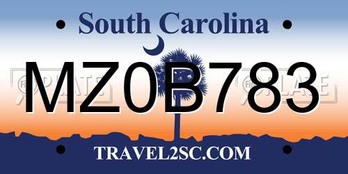 MZ0B783 South Carolina License Plate