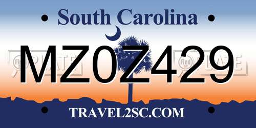 MZ0Z429 South Carolina License Plate